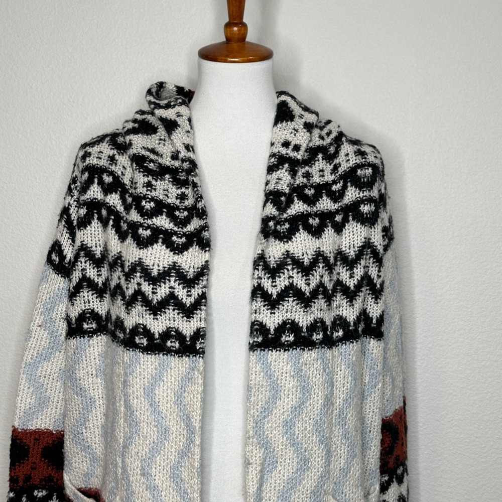 ABERCROMBIE & FITCH Open Front Long Cardigan‎ SM Hood Ikat Pattern Wool Alpaca - Picture 4 of 11